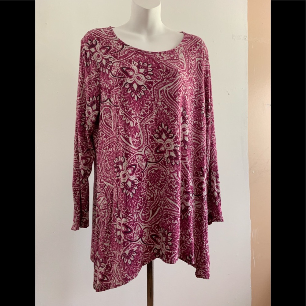 Style & Co Red, Pink & Cream Long Snap Sleeve Tunic